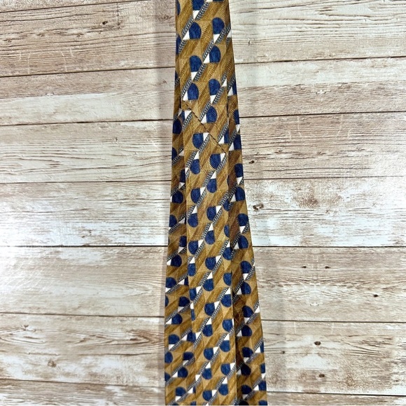 Vintage- FERRELL REED- Gold/Blue Print 100% Silk Men's Tie- USA Made - Picture 8 of 11